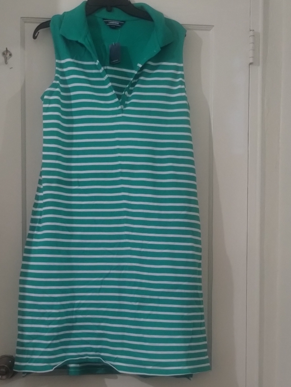 Green & White Striped Polo Dress - Lightweight Cotton